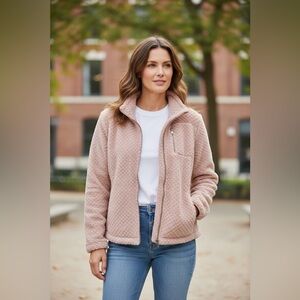 Calvin Klein Blush Faux Fur Fleece Jacket Large Full Zip Gold Zipper